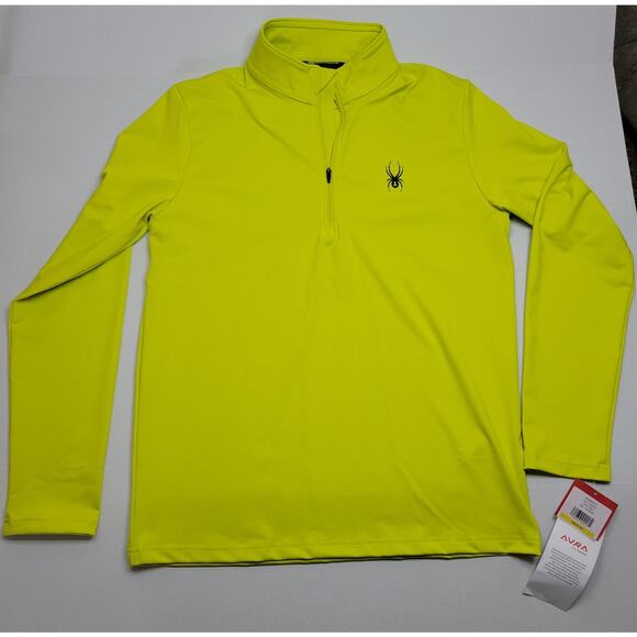 Spyder Citron Yellow Quarter Zip Long Sleeve 4 way Stretch Shirt Men's M NEW - Picture 1 of 9